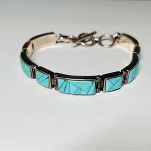 Native American-made turquoise and sterling silver bracelet, adjustable
